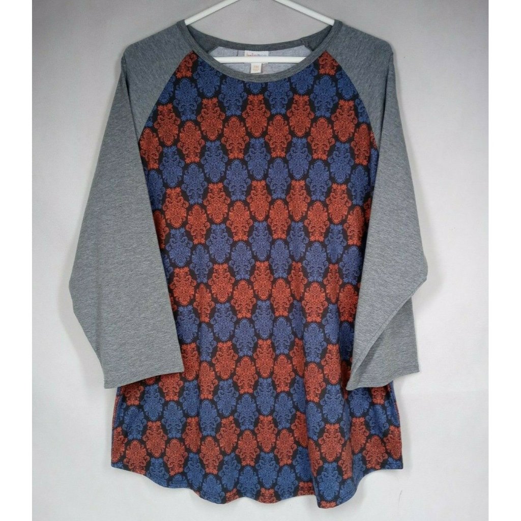 Nwt Lularoe Randy Black With Red & Blue Victorian Floral & Gray Sleeves Size 3xl